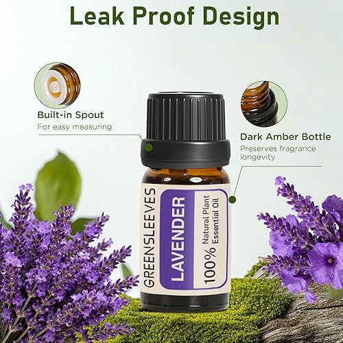 Miniatura 4 de GREENSLEEVES Aceite esencial de lavanda, 0.3 onzas líquidas de aceite aromático puro a base de plantas para aromaterapia, aceites esenciales para