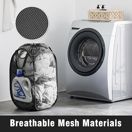 Miniatura 75 de Cesta de malla desplegable para ropa sucia con asas duraderas - Cesta plegable portátil para dormitorio, baño y viajes (azul, paquete de 3 unidades)