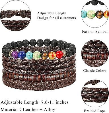 FIBO STEEL 31 PCS Braided Leather Beaded Bracelets for Men Women Set