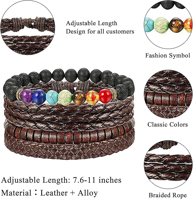 Set 31 Pulseras Cuero Trenzado y Madera FIBO STEEL miniatura 4