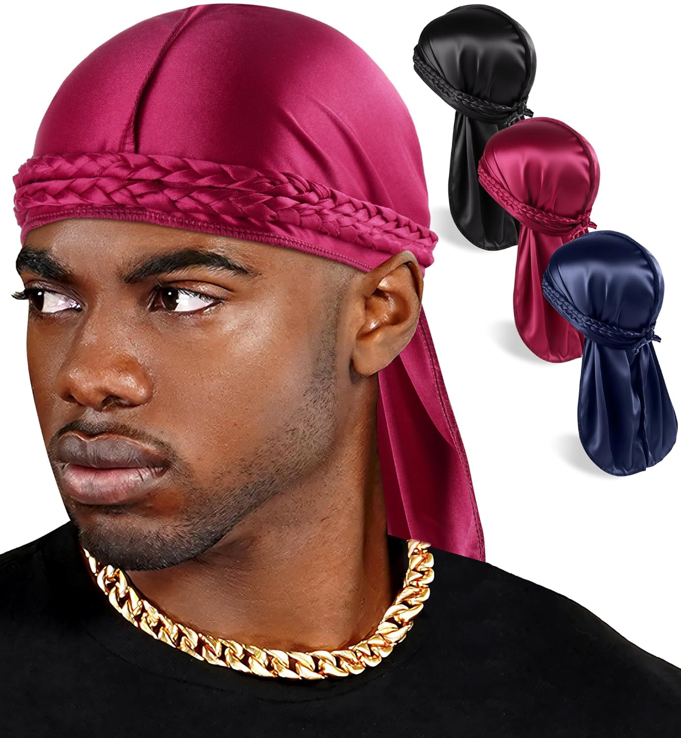 Babalet Durag for Men Women Silky Elastic Satin Dorag Maximum Wave Formation Ultra-Compression Breathable Fabric with Tails