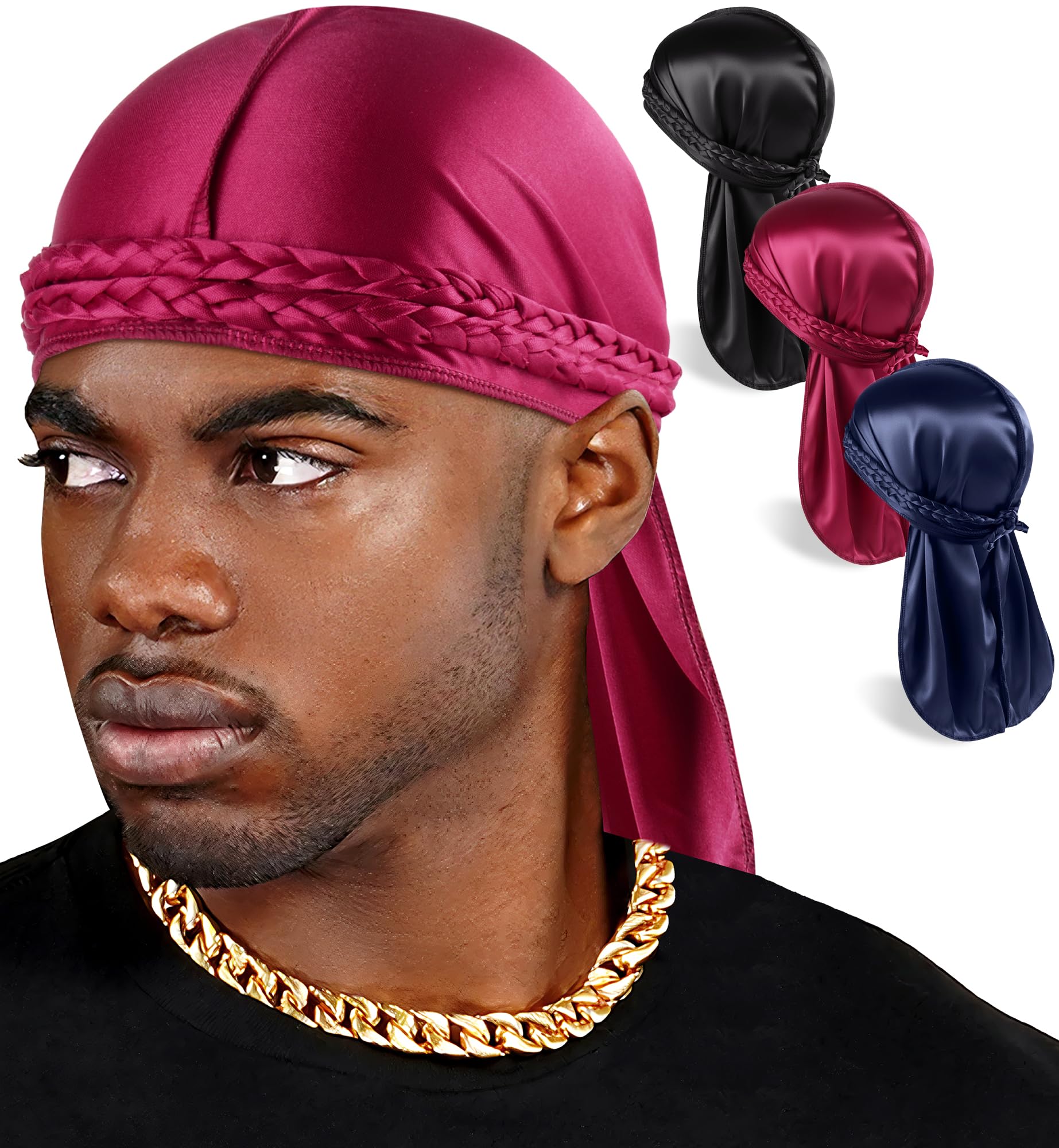 Babalet Durag for Men Women Silky Elastic Satin Dorag Maximum Wave Formation Ultra-Compression Breathable Fabric with Tails