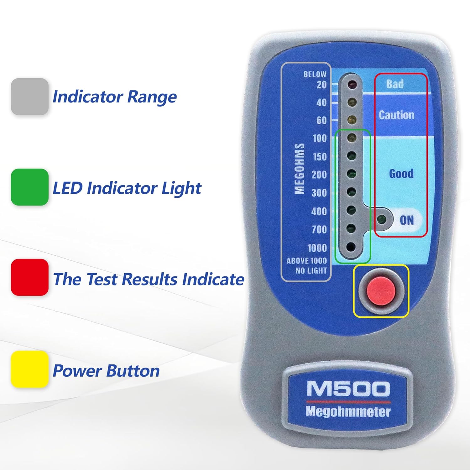 M500 Insulation Tester MEGOHMMETER, Compatible with Supco M500 Electronic Megohmmeter, Multimeter Tester, Compressor Tester HVAC, Battery Operated, 1000 Megohms at 500 Volts, with Soft Carrying Case - Image 6