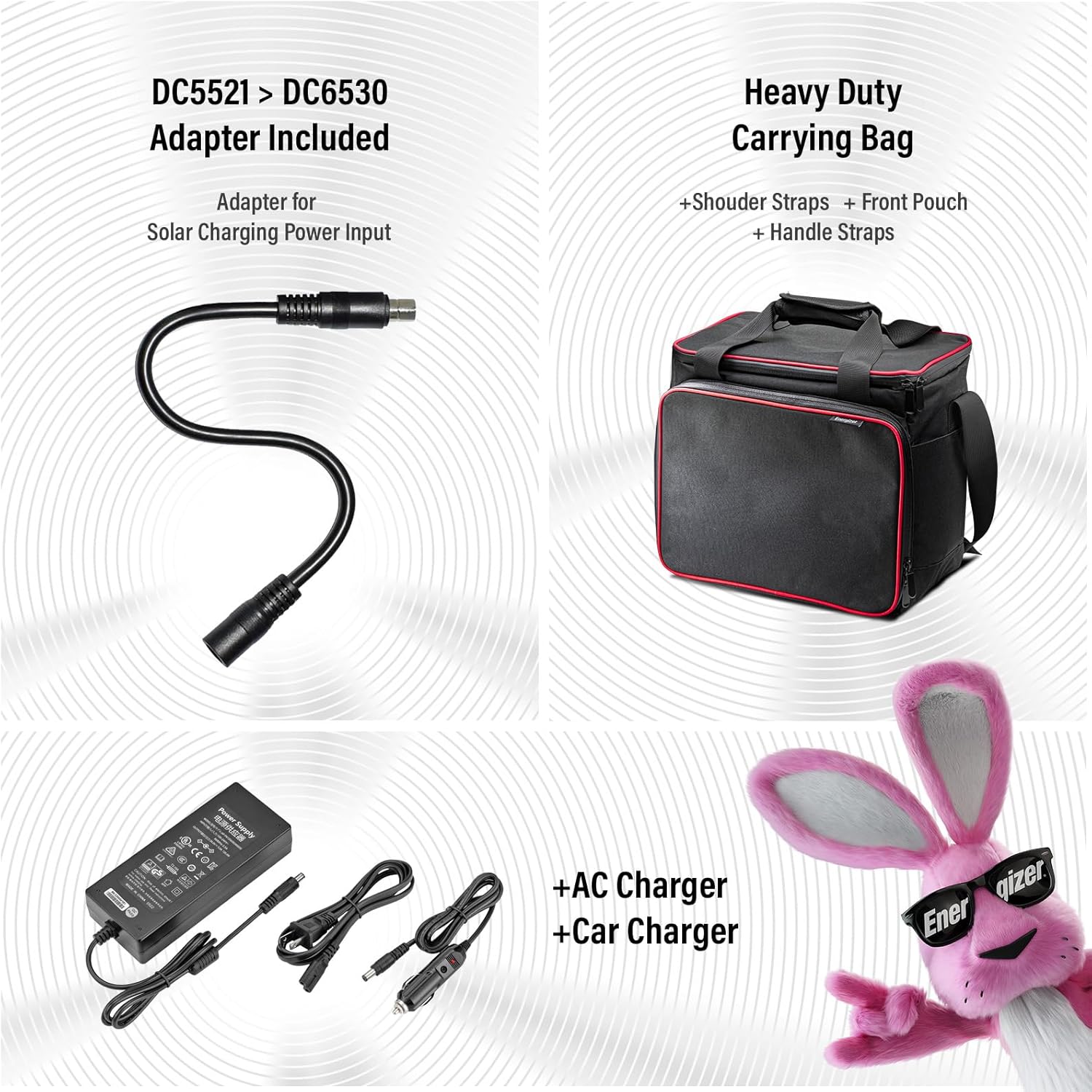 Included accessories for Energizer Portable Power Station