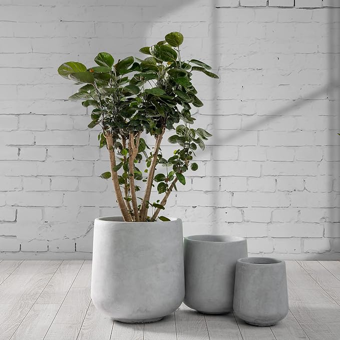 Kante 15.3"+11.6"+8.2" Dia Round Concrete Planter, Large Outdoor Indoor Planter Pots Containers with Drainage Holes and Rubber Plug for Home Garden Patio, Gray Concrete
