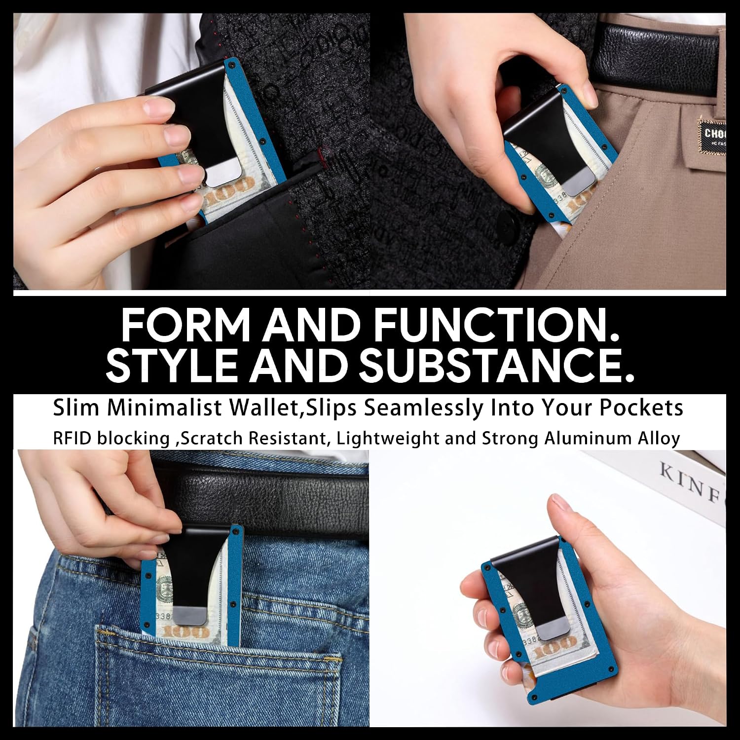Slim Wallet for Men,RFID Blocking Minimalist Metal Wallet, Money Clip/Cash Holder, Front Pocket Aluminum Credit Card Holder, Ideal Gift for Men,Matte Blue image 4