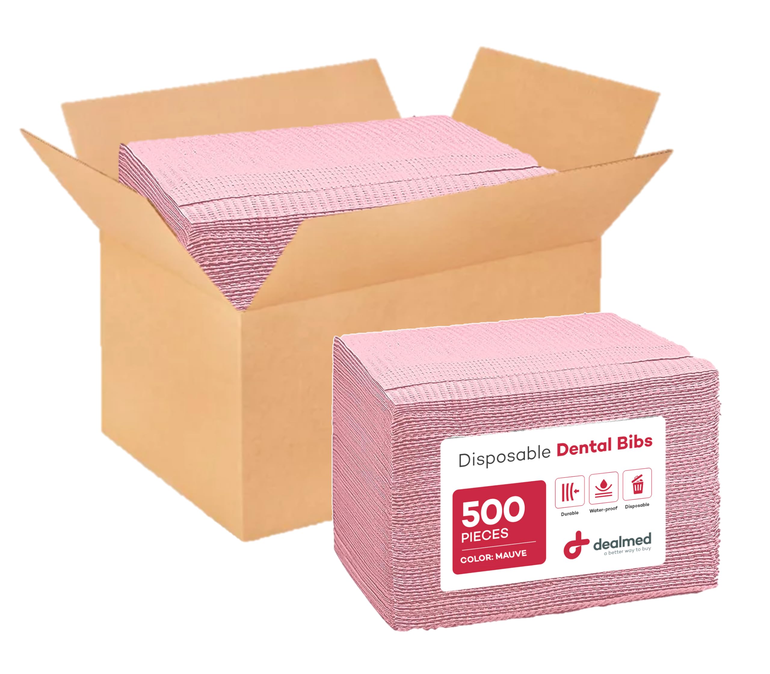 Dealmed Disposable 13.5" x 18" Dental Bibs, Made in USA, 2-Ply Tissue/Poly, Bulk Tattoo Bibs, Great for First Aid Kits and Medical Facilities (Mauve,