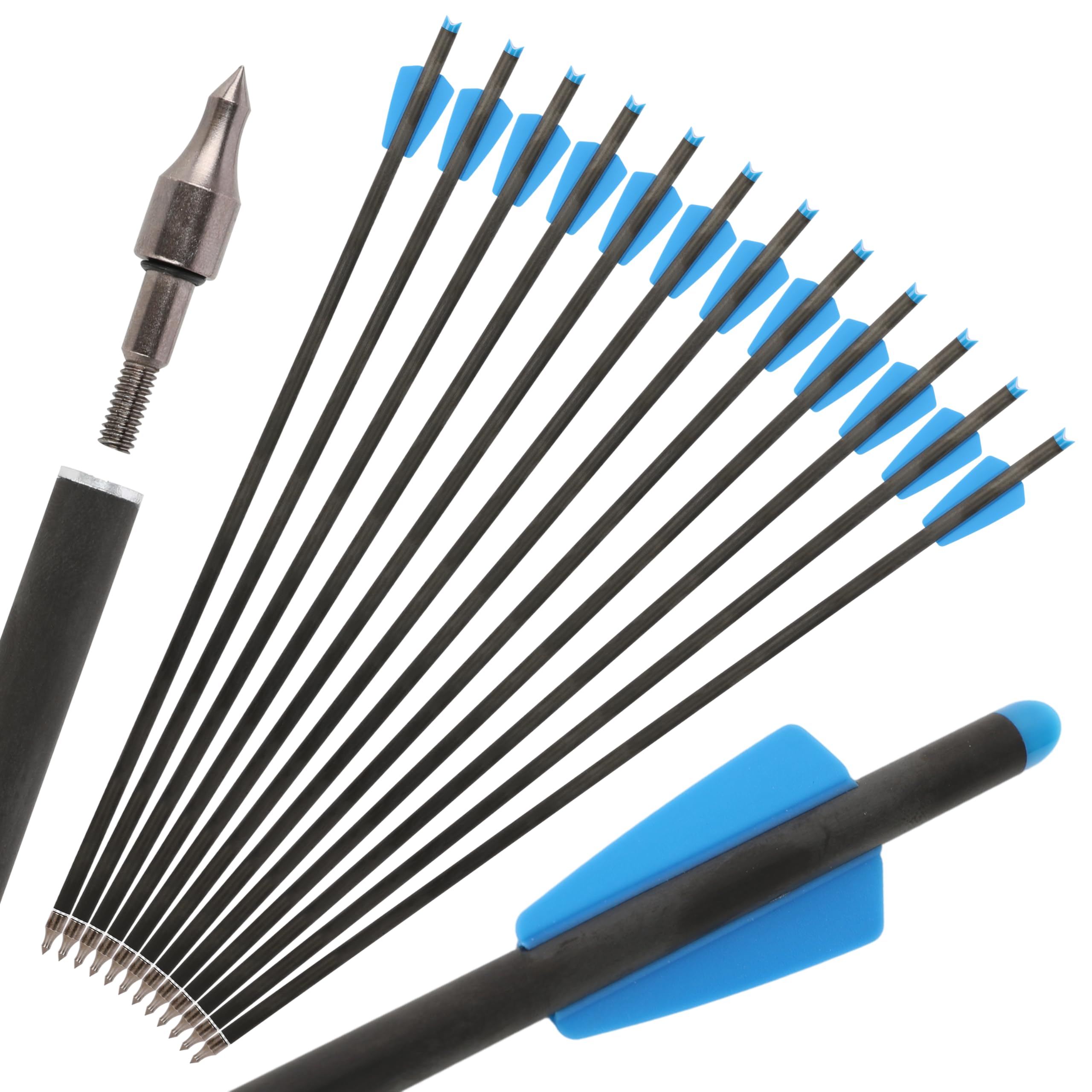 Flechas para Ballesta de Tiro con Arco Flecha de Carbono Puro de 20 Pulgadas con Pluma de 2 Pulgadas para prácticas de Tiro al Blanco y Tiro al Aire Libre 12pcs