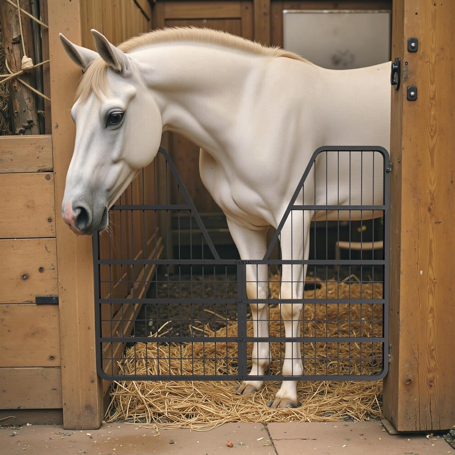 54" W × 44" H Stall Guard for Horses, 1" Thick Steel Frame, Two-Way Stable Door, Heavy Duty Steel Horse Stall Guard, Horse Stall Gates for Horses, Stables, Horse Stall Guard, Fence