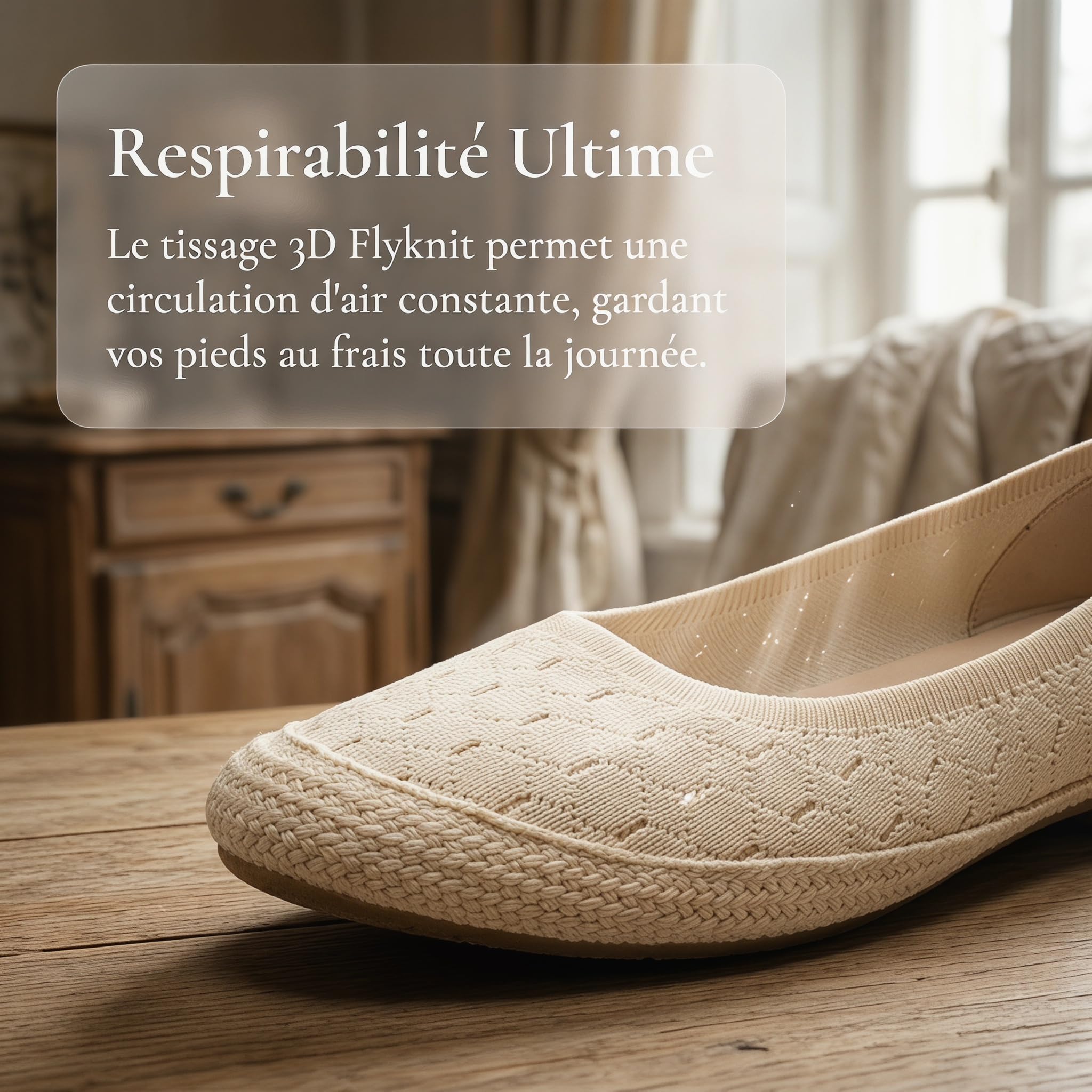 GLAMORA Chaussures plates pour femme, tissu texturé, semelle en sparthe, antidérapante, poids léger