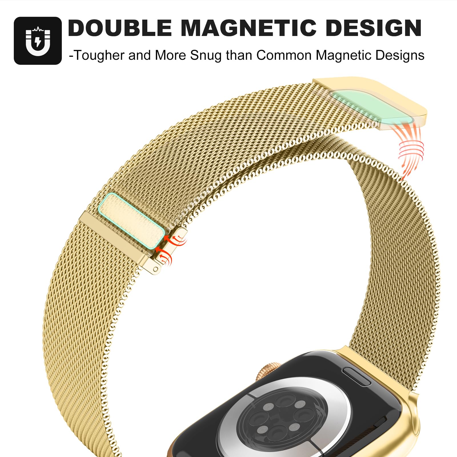 Higgs Metallo Cinturino Compatibile con Cinturini Apple Watch 40mm 41mm 38mm 44mm Ultra 2 49mm 45mm 42mm Uomo,Cinturino Doppie Magnetiche per iWatch Serie SE(se 2) 9 8 7 6 5 4 3 2 1, Maglia Milanese
