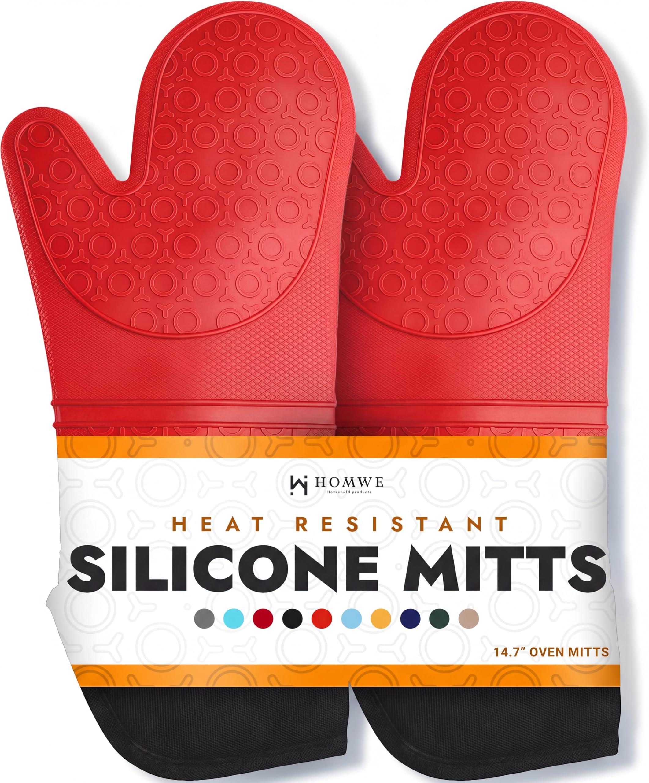 HOMWE Paire de Gants de Cuisine Professionnels Extra Longs en Silicone avec Doublure matelassée, résistants à la Chaleur, Gants de Four Flexibles, Rouge, 37,8 cm