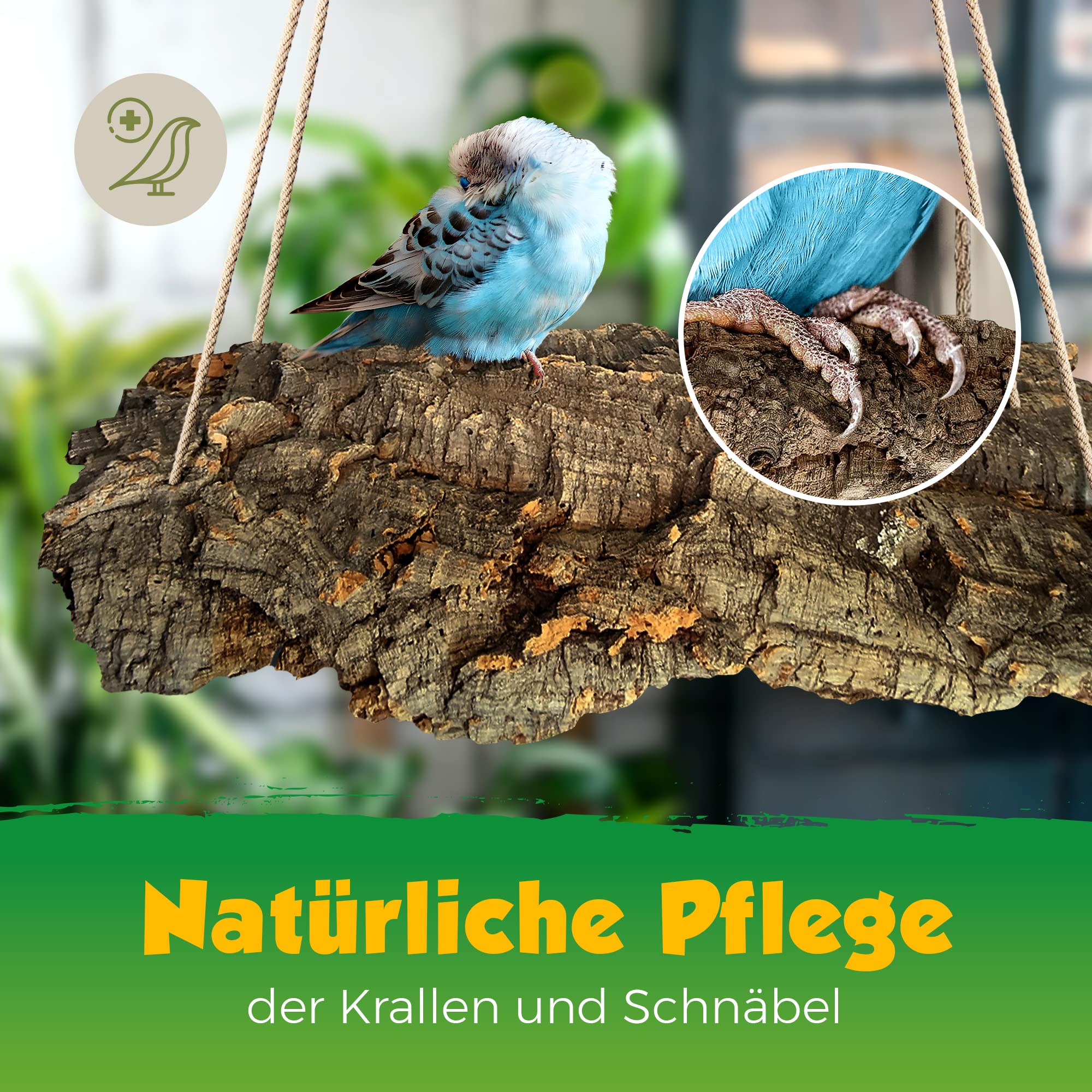 Kork-Schaukel XXL 50x20 cm für Vogel-Volieren. Schaukel aus Naturkork zum Anknabbern & Knuspern. | desinfiziert | Vogel Zubehör & Spielzeug aus Korkrinde (für Wellensittich, Papagei)