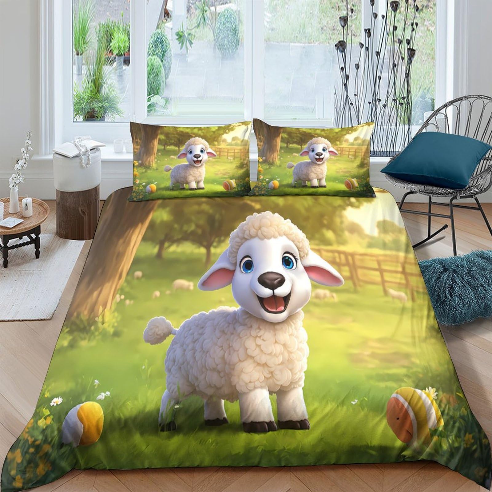 Ctjqhvkz Style-5 3D Printed Cute Lamb Fitted Sheet Microfiber Soft Breathable Pastoral Meadow Bed Cover For Bedroom Decor Single（135X200cm）