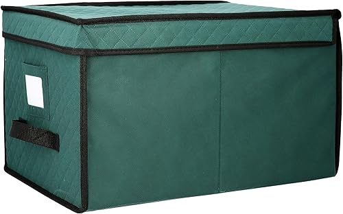 Caja de almacenamiento de adornos, cubo organizador de vacaciones, color verde, 24 compartimentos y separadores individuales de 4 pulgadas, tapa