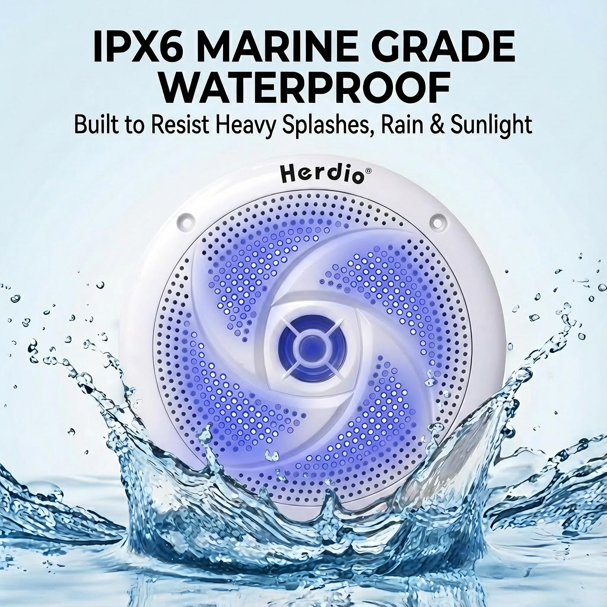 Herdio 4 Inch Bluetooth Marine Speakers, Low Profile Slim Design with LED Lights,80W 2-Way Weather Resistant Outdoor Audio, Suitable for Boat, RV, UTV, ATV, Golf Cart, 2 Pack White