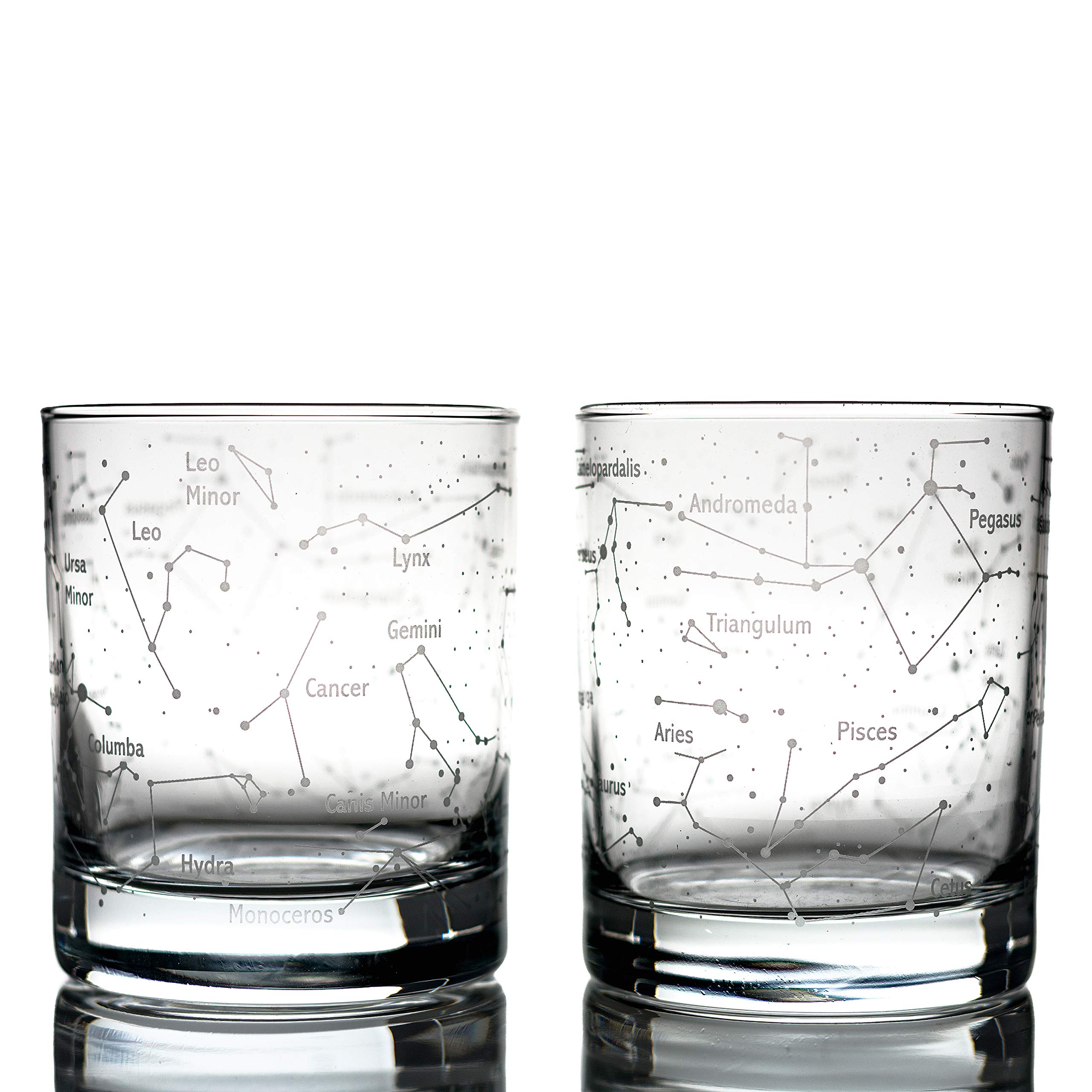 Greenline GoodsWhiskey Glasses – Northern Summer Sky & Constellations (Set of 2) – Etched 10 Oz Tumbler Gift Set - Old Fashioned Rocks Wisky Glass