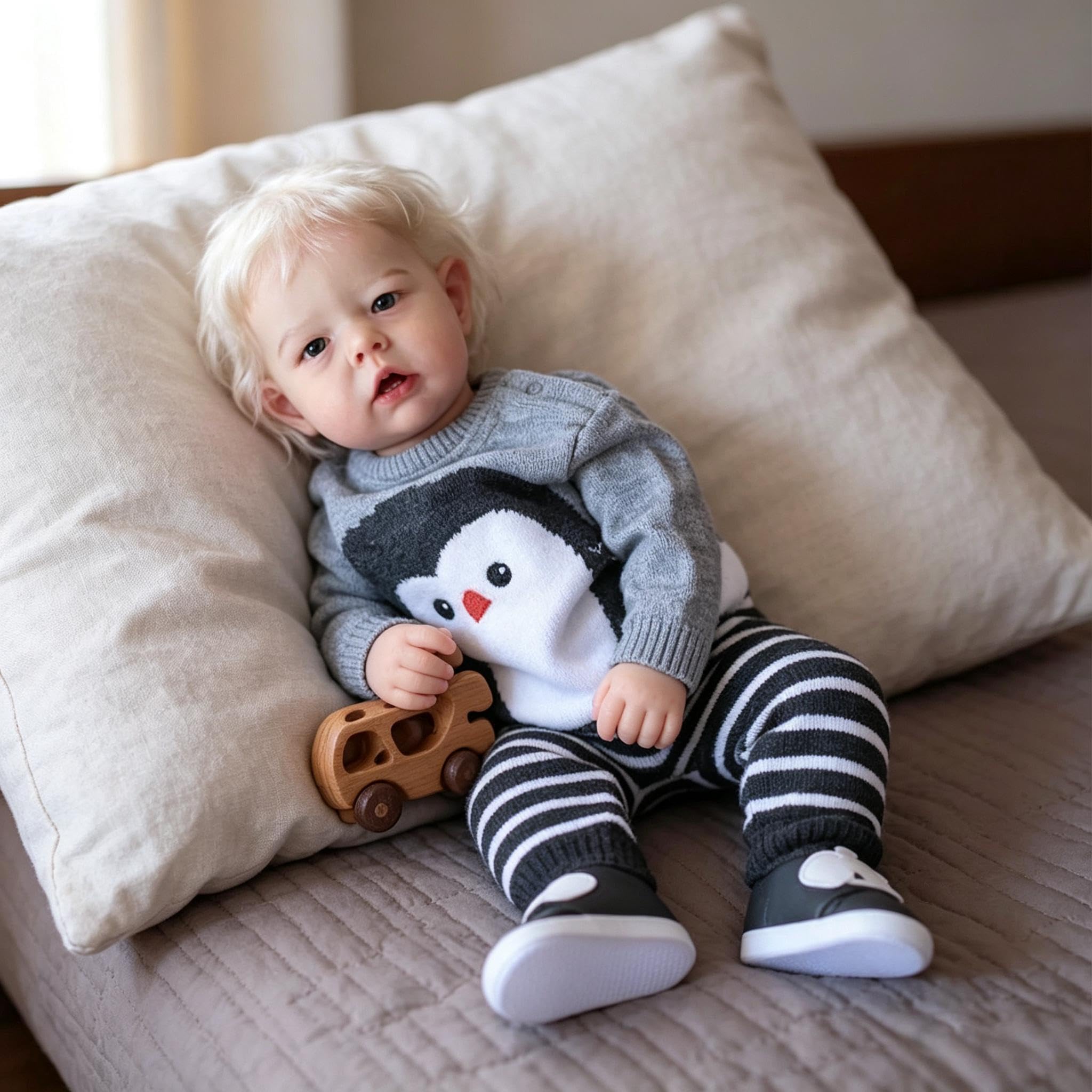 RXDOLL Real Life Reborn Baby Dolls Boy Silicone Full Body Vinyl 20 Inch Lifelike Newborn Doll Eyes Open Anatomically Correct Baby Doll with Blonde Hair for Kids Xmas Gift