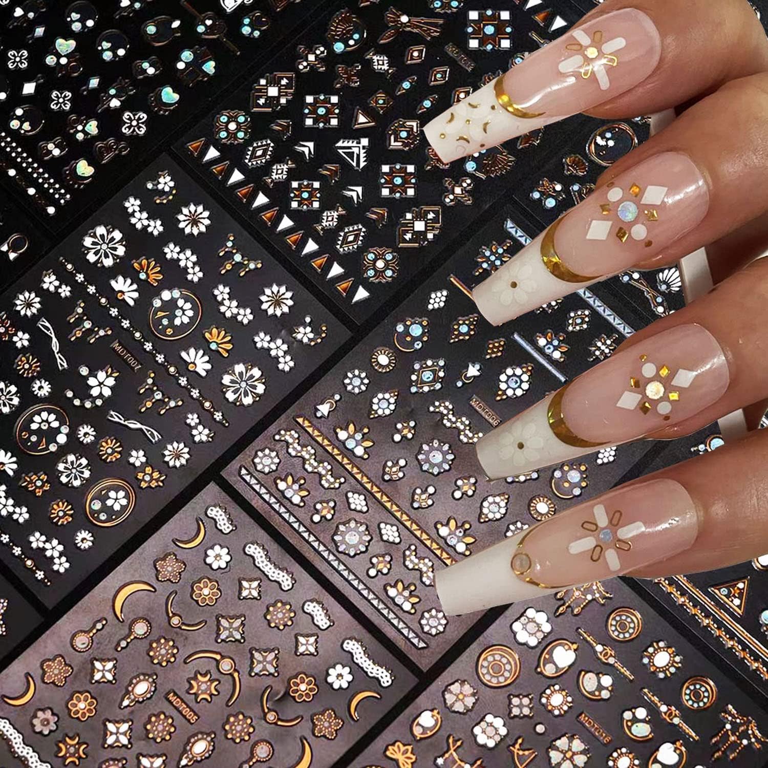 SILPECWEE 14 Sheets Gold Silver Nail Stickers for Women