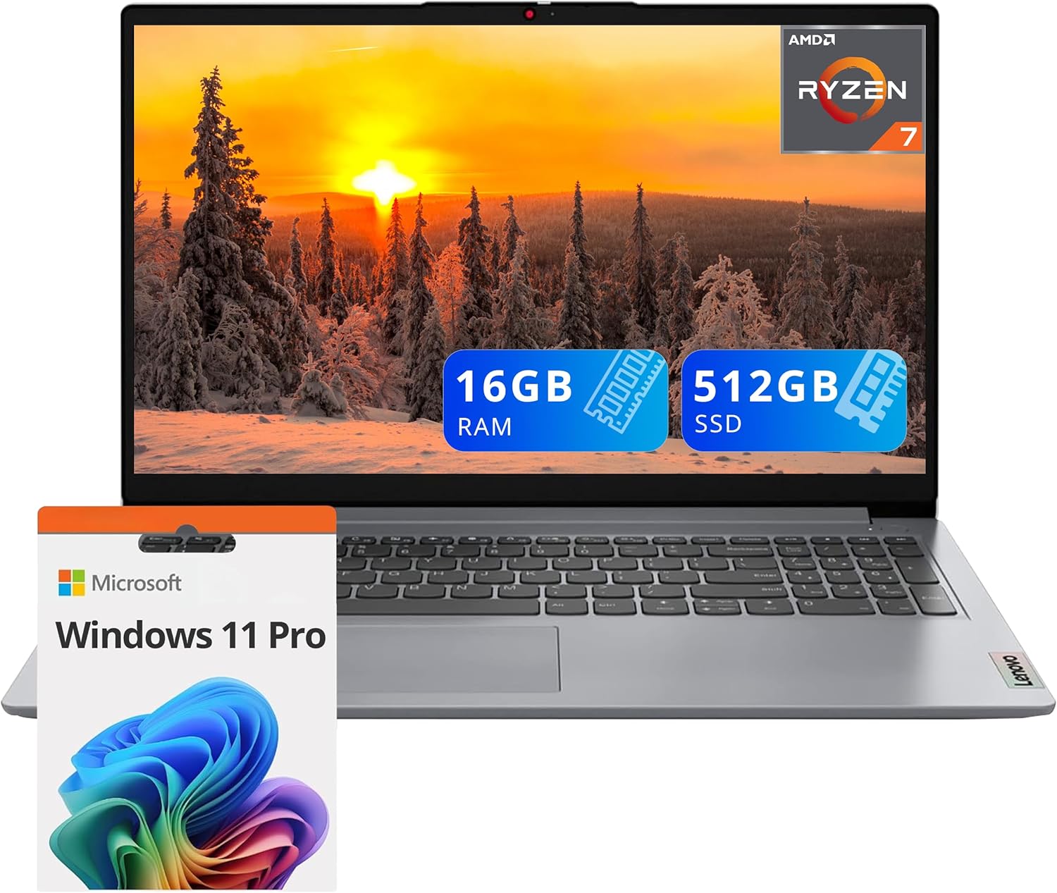 Lenovo IdeaPad 1 15.6" FHD Anti-Glare Laptop, AMD Ryzen 7 5700U, 16GB RAM, 512GB PCIe SSD, AMD Radeon Graphics, HD Webcam, WiFi 6, Bluetooth, Windows 11 Pro, Gray (Renewed)