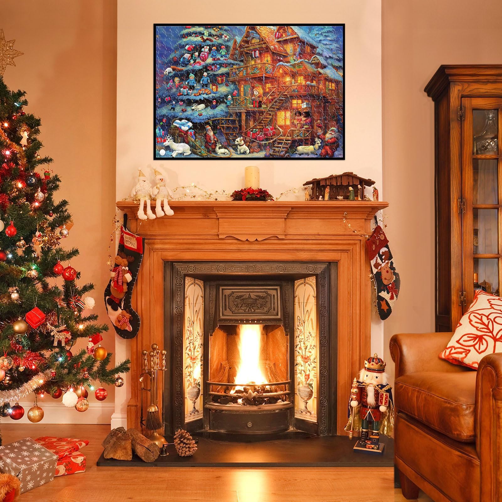 POPOYU świąteczny kalendarz adwentowy na rok 2024, puzzle dla dzieci, 24 pudełka na 24 dni, 68 x 48 cm, 1008 sztuk, puzzle świąteczne, kalendarz z odliczaniem dla dorosłych i dzieci, na prezent