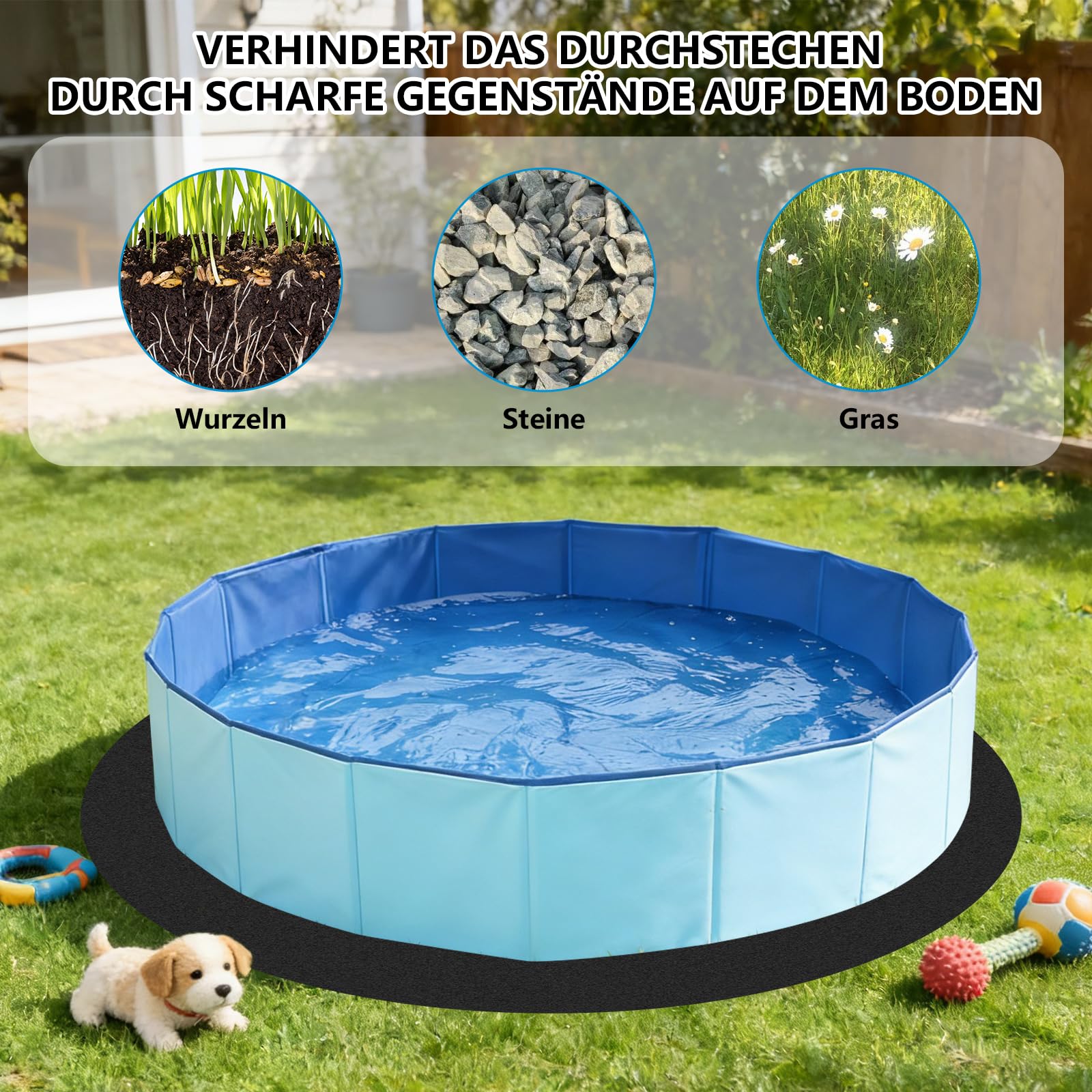 Storystore Pool Unterlage Outdoor, 4m Poolunterlage Rund Faltbarer Poolmatten Schutzboden Pool Bodenplane Wasserabsorbierende Whirlpool Unterlage für Hinterhof Garten Rasen(Schwarz)