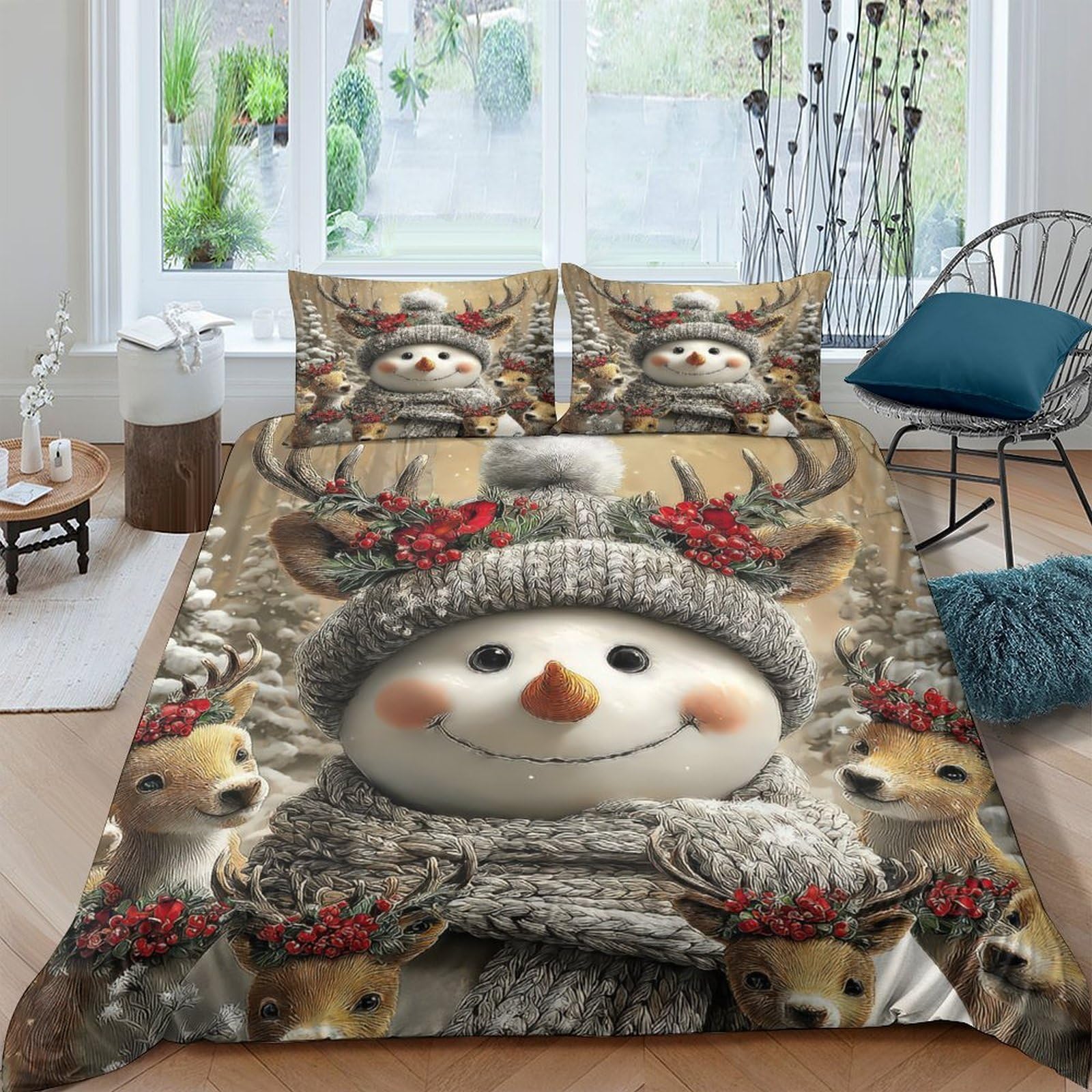 Ctjqhvkz Style-10 3D Printed Snowman Winter Forest Fitted Sheet Microfiber Soft Bed Cover For Bedroom Dorm Room Decor Protection Single（135X200cm）