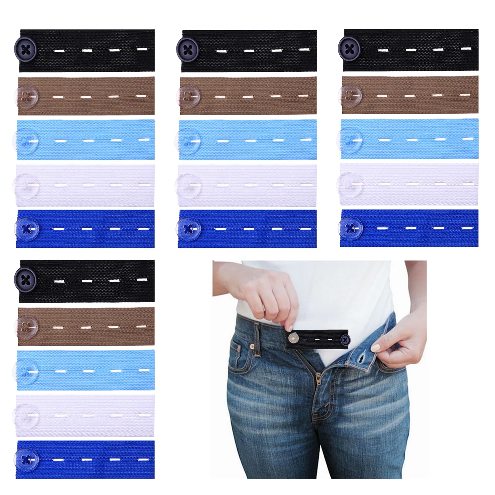 Muiltvoe 20 Pcs Button Extender for Trousers - Elastic Waistband Extender Set, Adjustable Trouser Extenders for Men & Women, Waist Extender for Jeans & Maternity Wear, Pack of 20 with 5 Colors