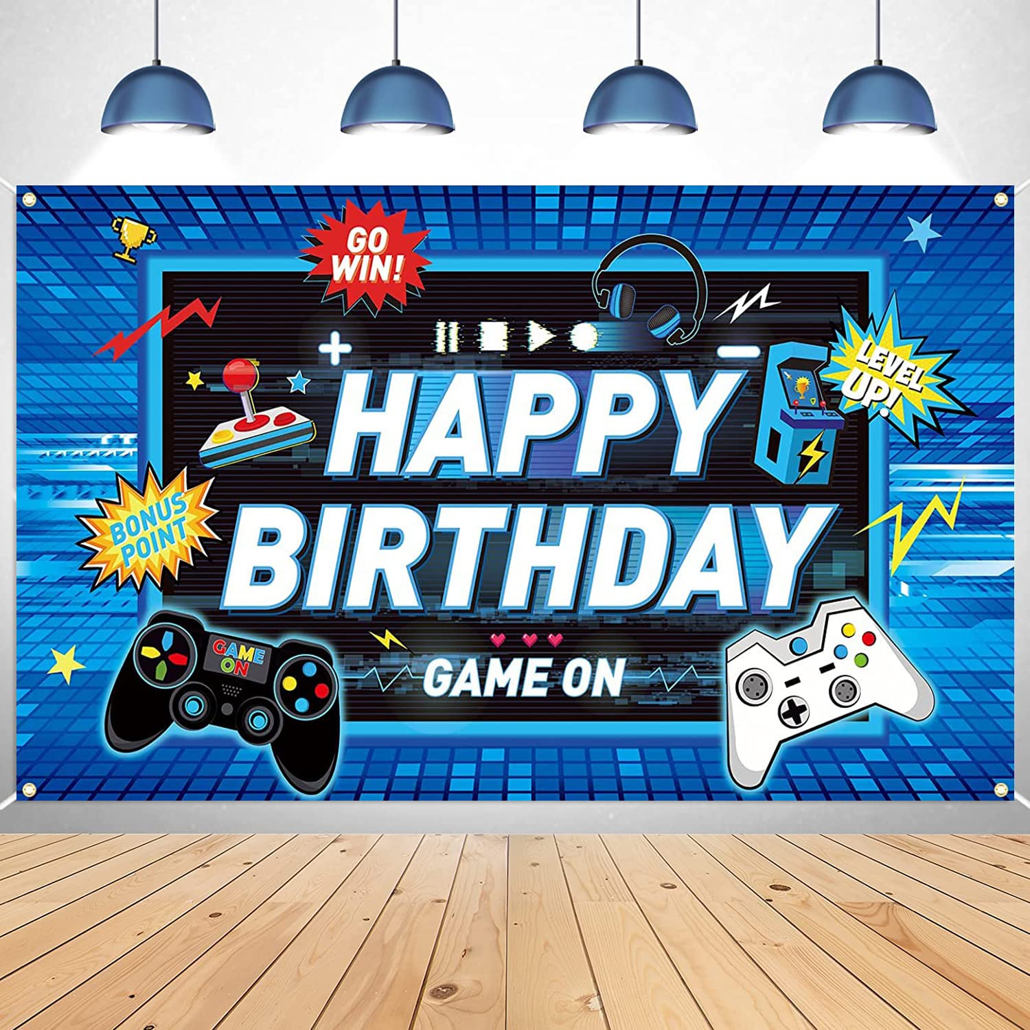 Video Game Backdrop Party Banner Gaming Theme Birthday Party Photography Background Gaming Party Props for Game Fans Kids Boys Birthday Party