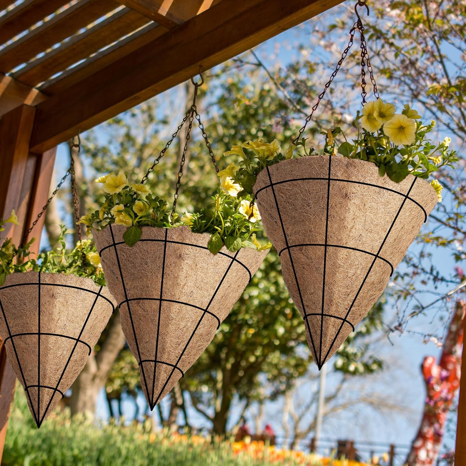 8pcs 14 Inch Cone Shaped Coconut Liners Coconut Moss Liner for Hanging Baskets Coconuts Replacement Liner for Planters Flowers Vegetables Indoor Outdoor Garden