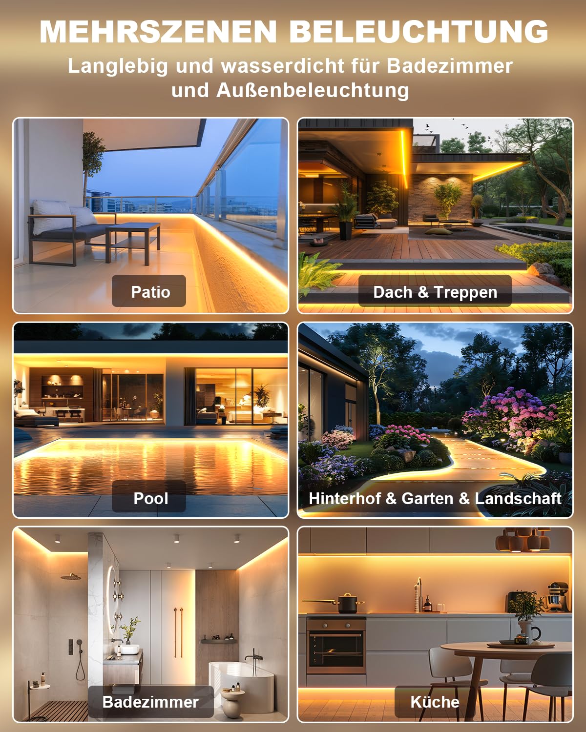COB LED Streifen 7M IP68 Wasserdicht 24V 2700K Warmweiss LED Strip Selbstklebend mit Netzteil APP Fernbedienung