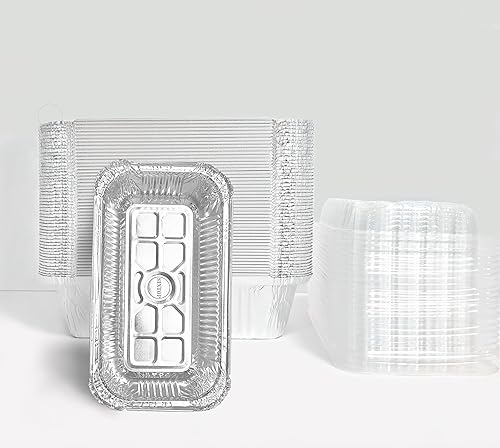 Miniatura 3 de Moldes de pan desechables de papel de aluminio Sartenes para pan de 1.5 libras con tapas Paquete de 50 Cajas de postre Perfecto para hornear,