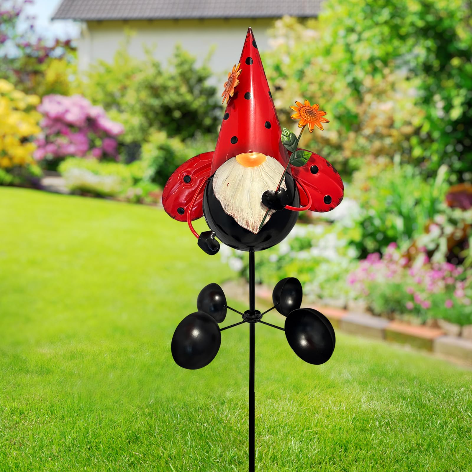 HONGLAND Zwerg aus Metall, Garten-Statue, Gartenstatue, Outdoor-Dekoration, 121,9 cm, Zwerg-Dekorationen, 360 Grad drehbar, Windspiel für Außenbereich, Terrasse, Garten, Hinterhof, Dekoration