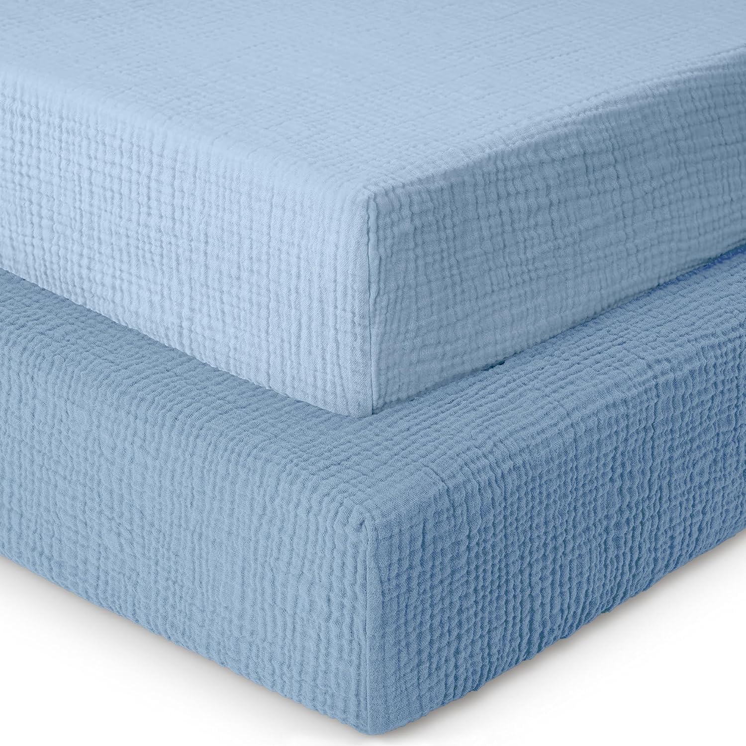 MHG Living Muslin Cot Sheets,100% Cotton Cot Sheets, Soft & Breathable, Cotton Baby Sheets for Boys & Girls, Crib Mattress Sheets for Cot Beds, cot mattress sheet 120 x 60cm fitted | Blue,Light Blue