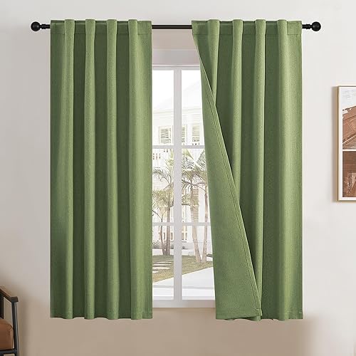 Miniatura 49 de DUALIFE - Cortinas de lino opacas beige de 54 pulgadas de largo, con pestaña trasera y bolsillo para cortinero, cortinas estrechas para dormitorio,