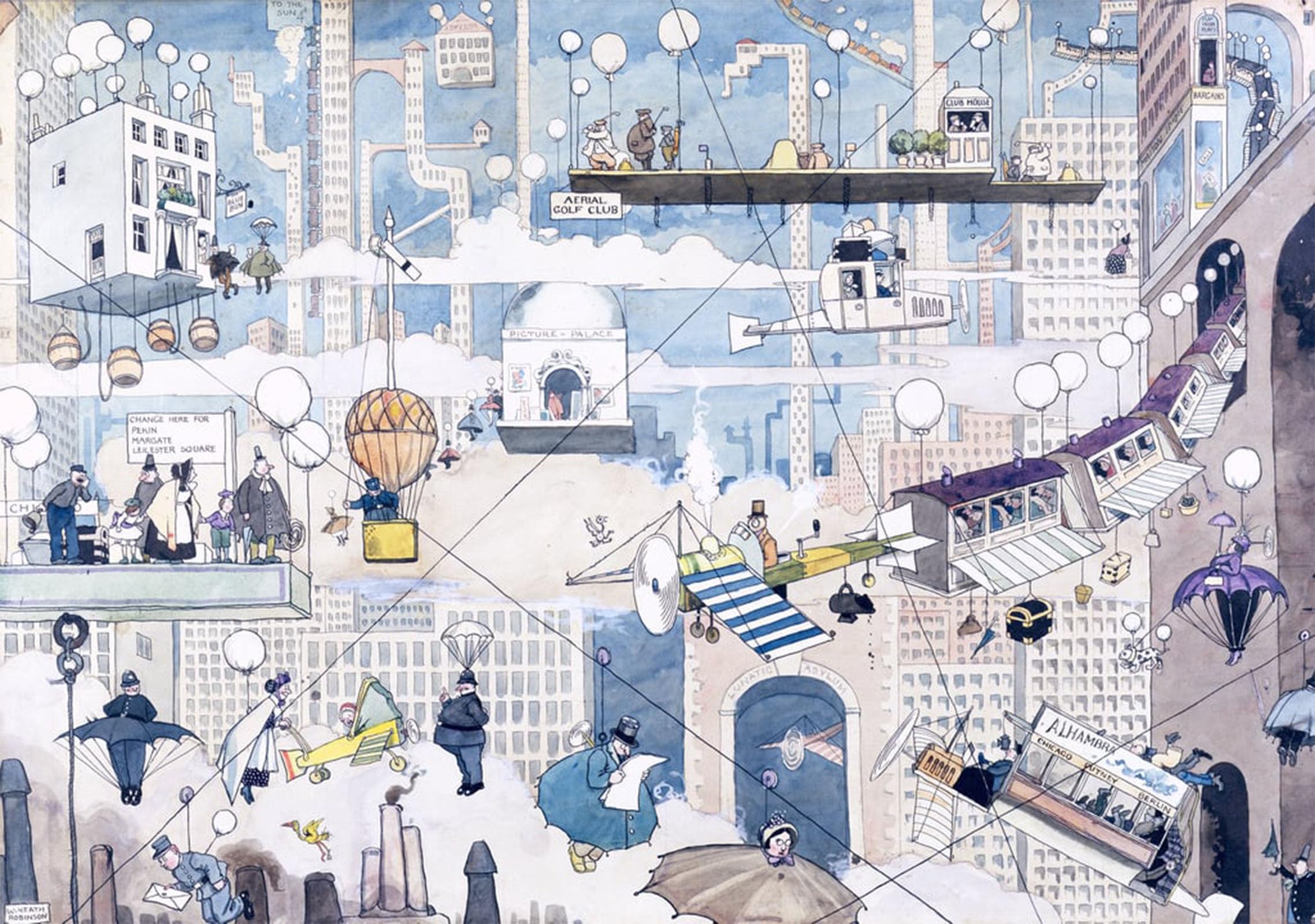 ARTXLXXBN Famous Painting Art Wall Decor Abstract Art Picture Aerial Life by William Heath Robinson Animal Pictures for Home Decor 60x90cm