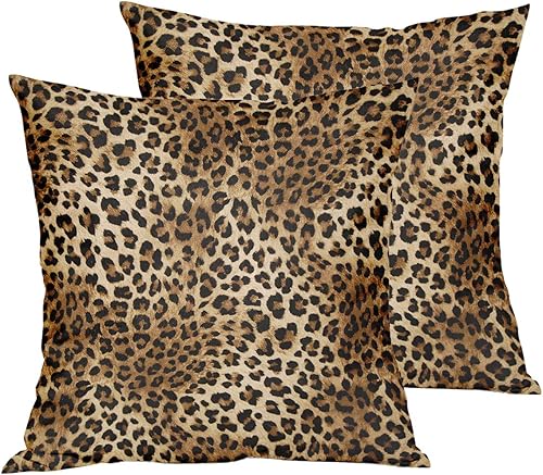 Funda de almohada de leopardo marrón, 2 fundas de almohada de guepardo de 18 x 18 pulgadas, de algodón suave, con estampado de animales, fundas de