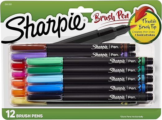 Sharpie Brush Tip Pens, Assorted Colors, 12 Count