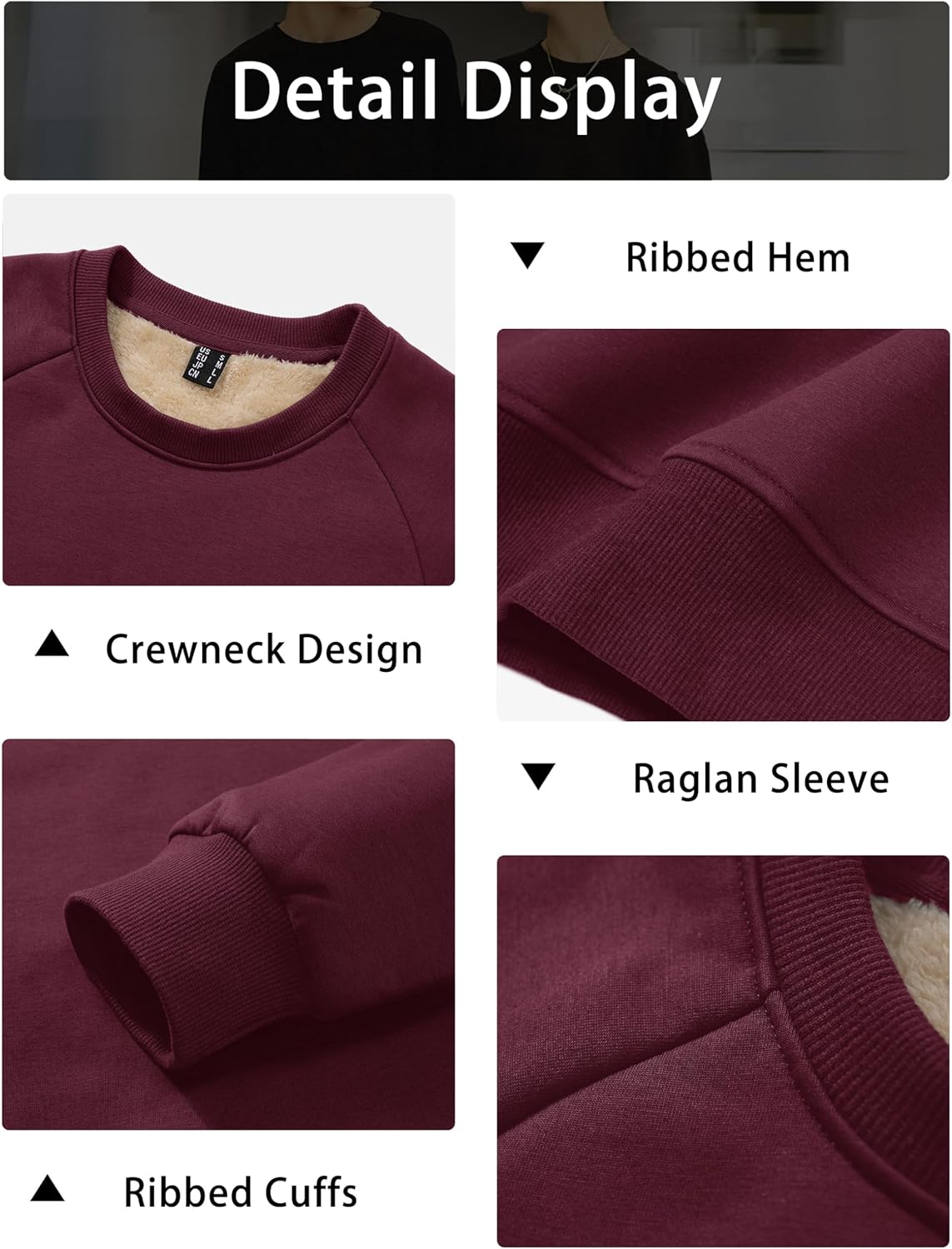 MAGCOMSEN Men's Sweatshirts Sherpa Lined, Heavyweight Fleece Pullover, Warm Crewneck Winter Sweatshirt - Image 5