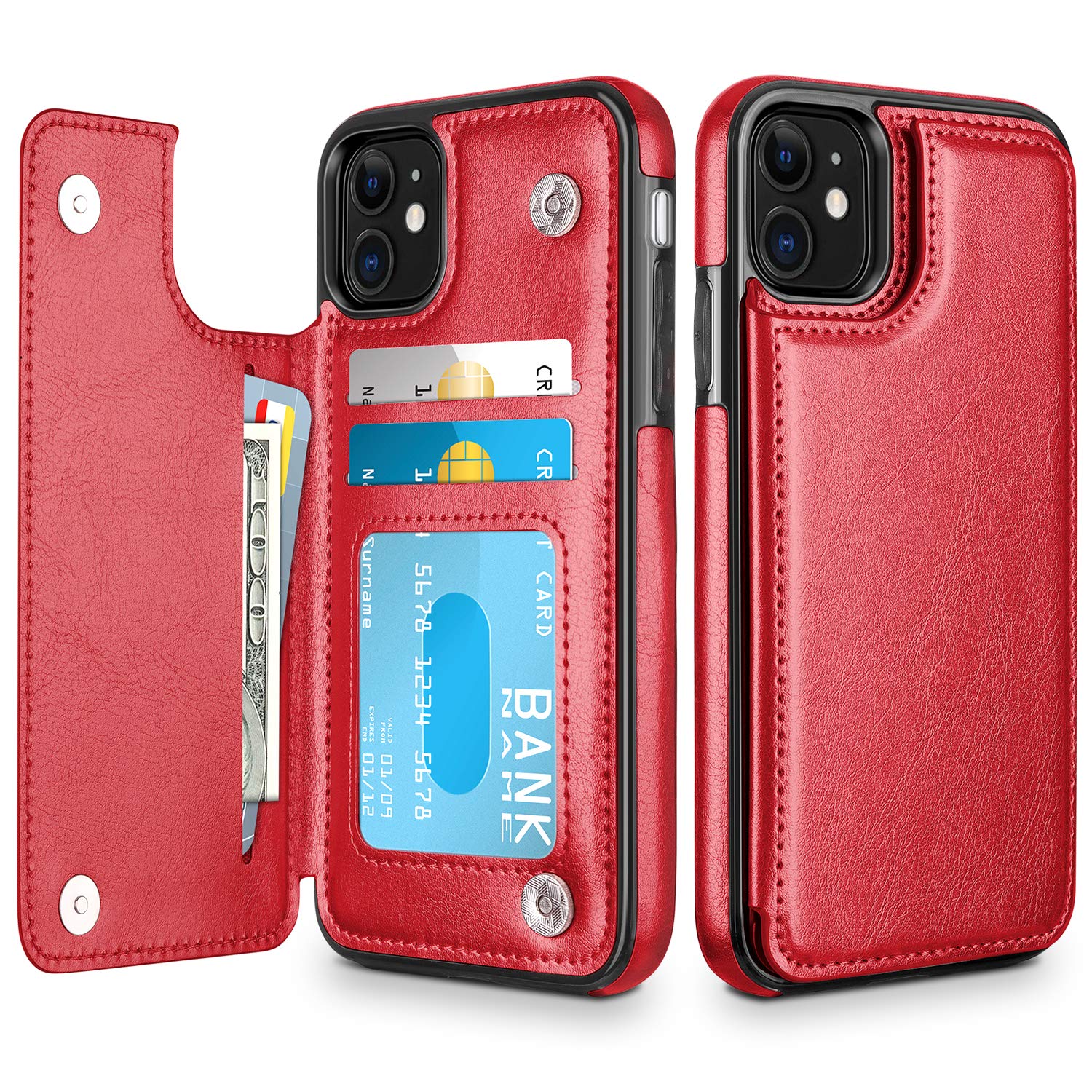 HianDier Wallet Case for iPhone 11 6.1-inch Slim Protective Case with Credit Card Slot Holder Flip Folio Soft PU Leather Magnetic Closure Cover for 2019 iPhone 11 iPhone XI, Red