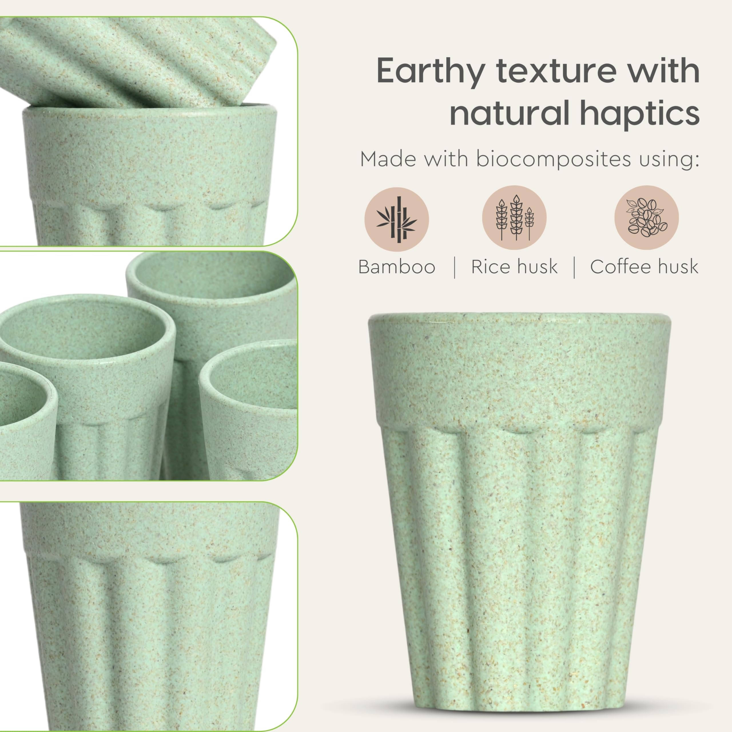 eha Set of 6 Earth-Friendly Cutting Chai Cups | 100 ml | Coffee Cup Made with Rice Husk & Bamboo Fibers | Microwave Safe Tea Set |Hot & Cold Coffee Mug, Milk & Tea Cup Set | Celeste Color 4