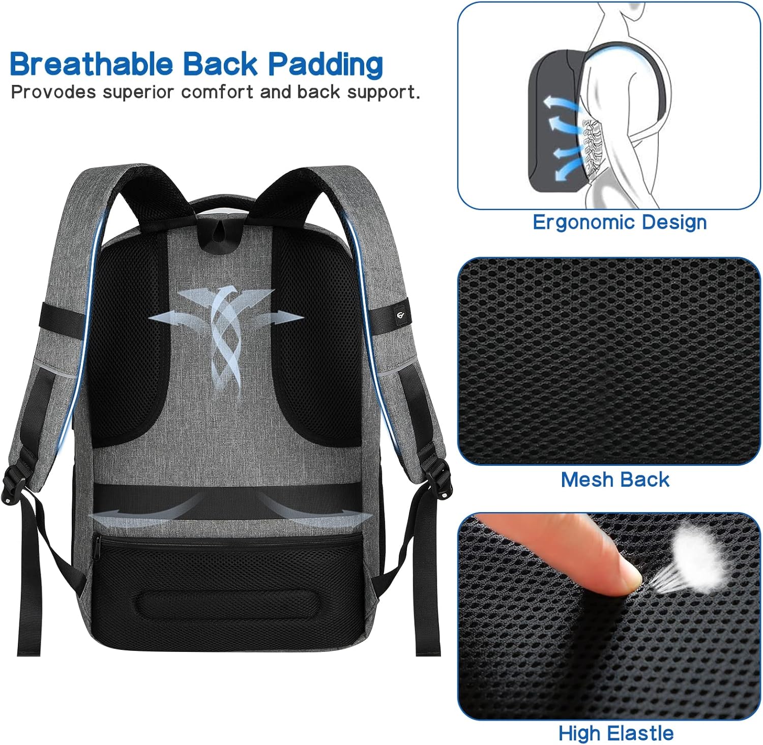 Lapsouno Backpack, Laptop Backpack, Travel Backpack, Extra Large TSA 17 Inch Carry on Backpack, Anti-Theft College Bag with USB, Water Resistant Computer Backpack Christmas Gifts for Men Women, Grey : Electronics