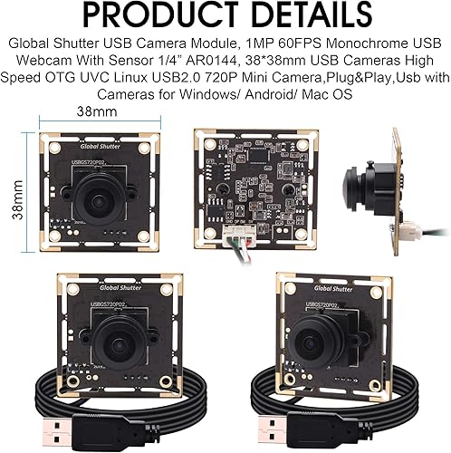 Miniatura 5 de Obturador global USB Fisheye módulo de cámara gran angular 720P 60FPS USB Cámara web para computadora Mini UVC USB2.0 Cámara de PC USB de alta