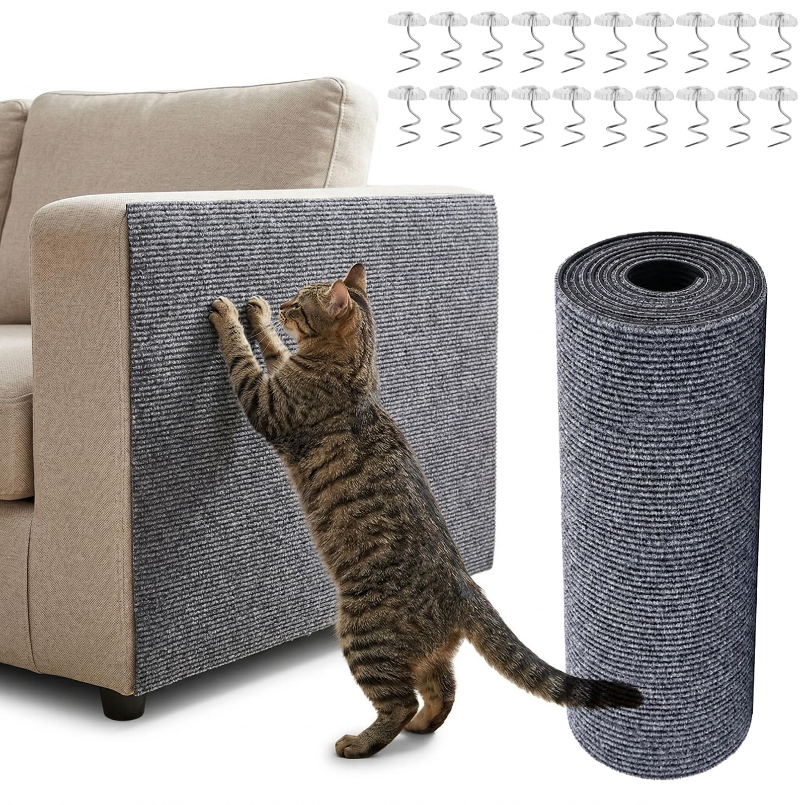 Cat Scratching Mat, 40 X 200 cm Self Adhesive Cat Scratching Mat, DIY Cuttable Climbing Wall Scratch Pad Adhesive Cat Scratcher Mats for Wall Couch Floors Carpet Scratcher Posts(Grey)