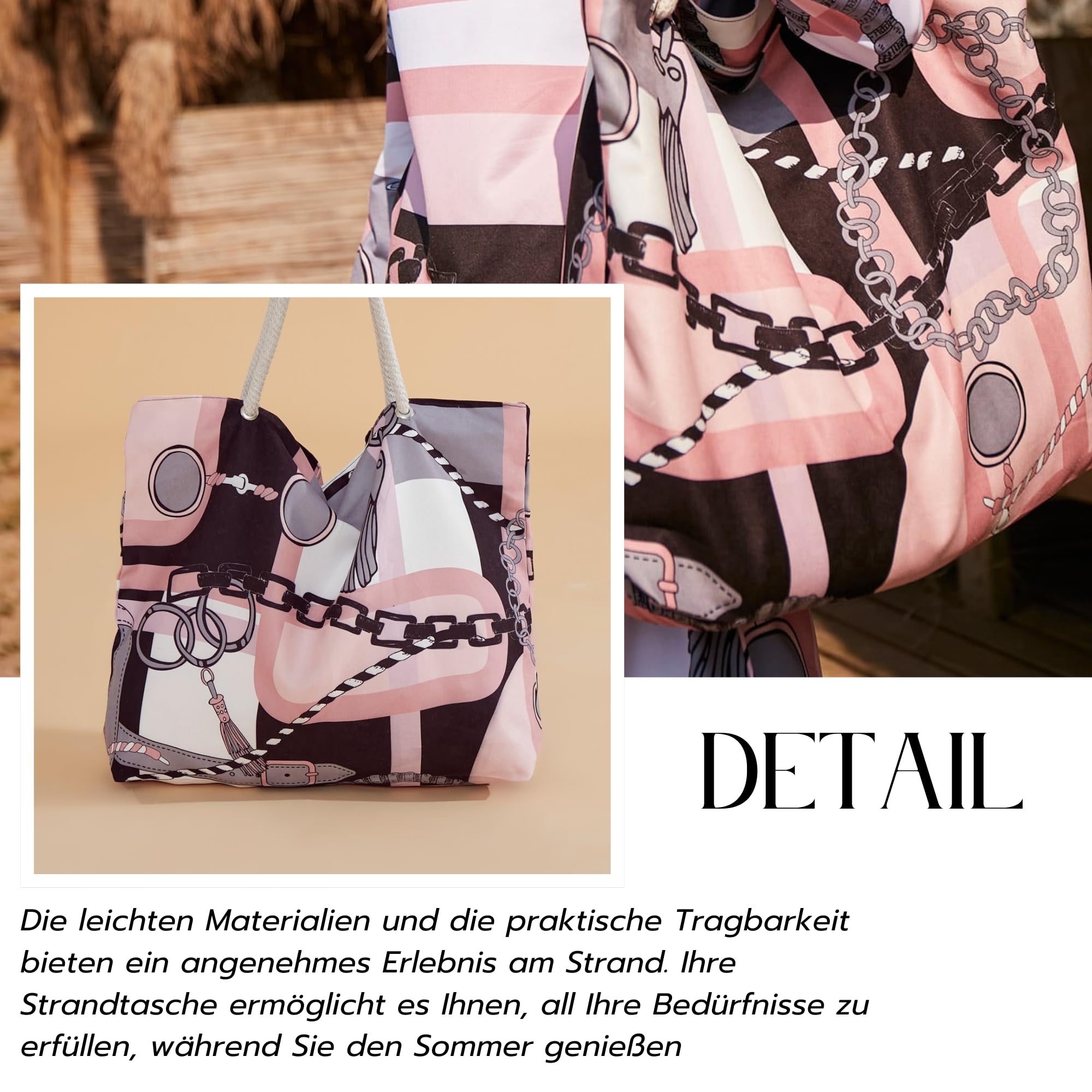 MARINA SWIMWEAR Sac de plage pour femme - Sac de shopping étanche - Sac de sport et sac fourre-tout pour femme - Sac de courses et sac de travail - Grand panier pour la plage et les loisirs