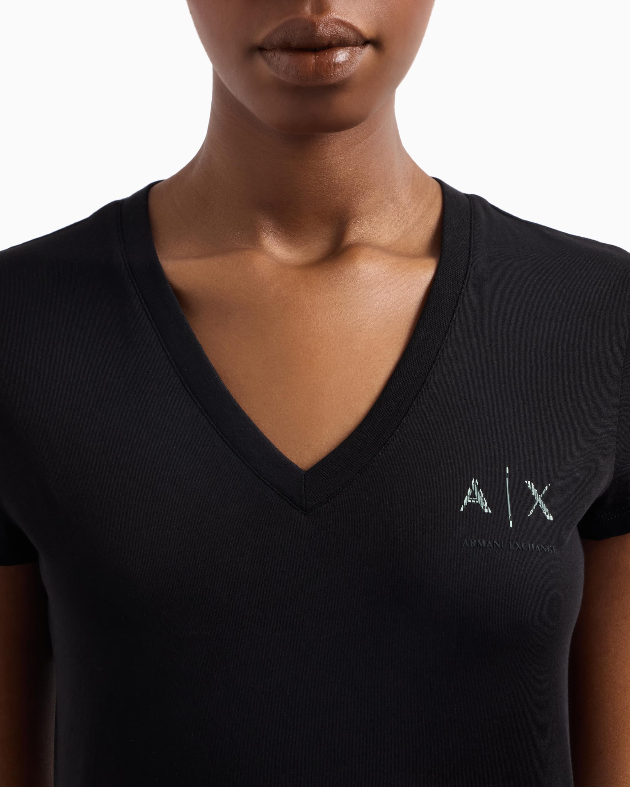 Armani Exchange Arte Sella, logo lucido, collo a V, slim fit, nero, XL, Nero, XL