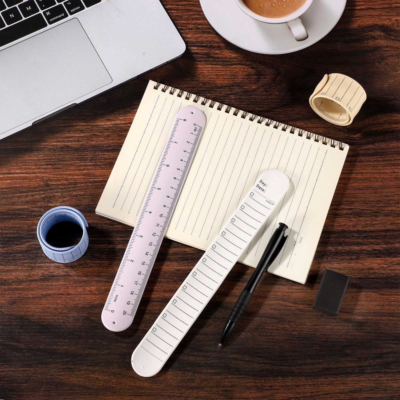 4pcs Wrist Notepad, 9.37x1.18x0.1in Erasable Wearable to Do List Reminder Bracelet Silicone Reusable Notes Memo Wristband with Pen Eraser Slap Ruler for Students Nurses Daily Planner (Color 1) - Image 3