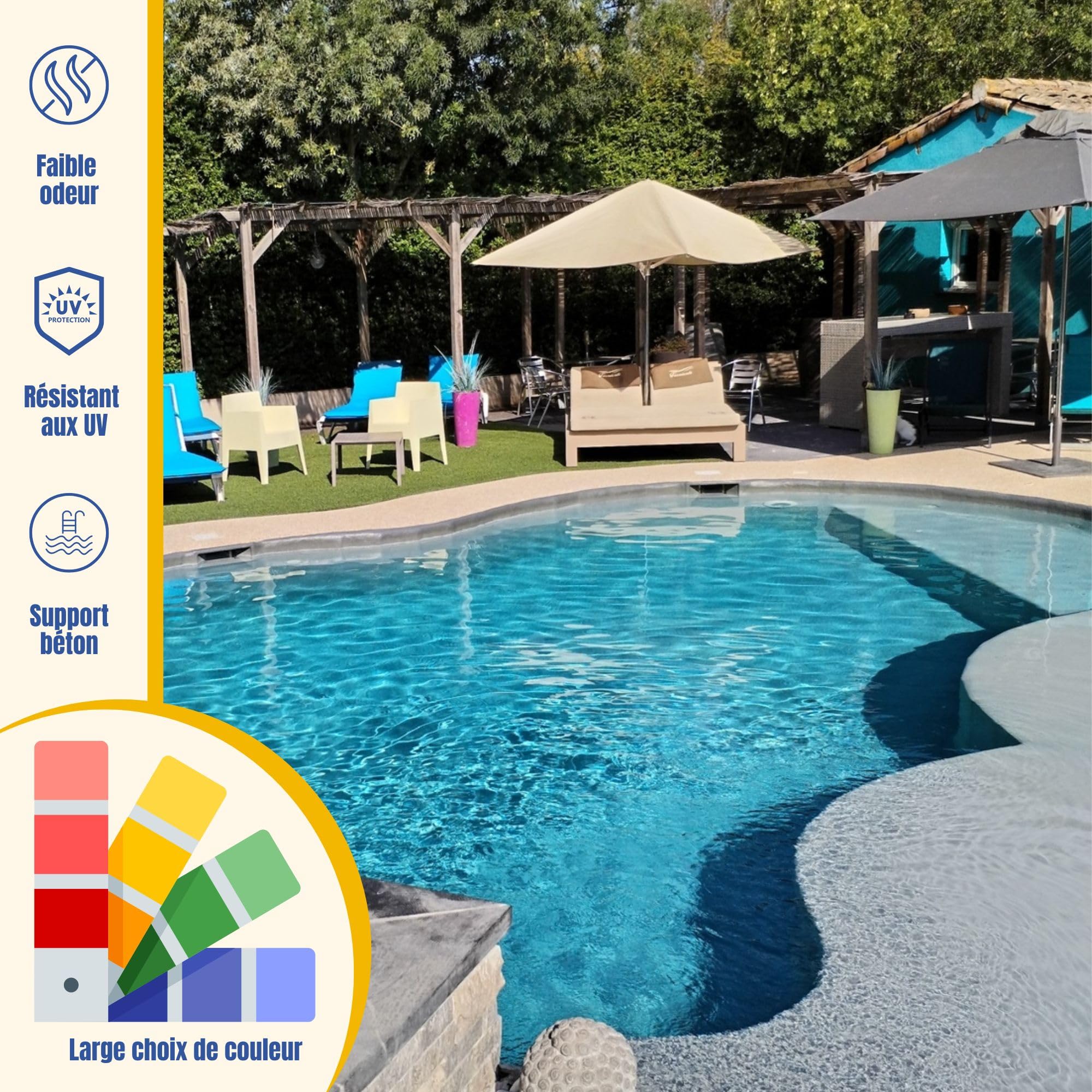 PINTURAS DECOLOR Peinture Piscine, bassin béton - Imperméable - Excellente résistance aux UV, à l'eau chlorée - 8L Bleu