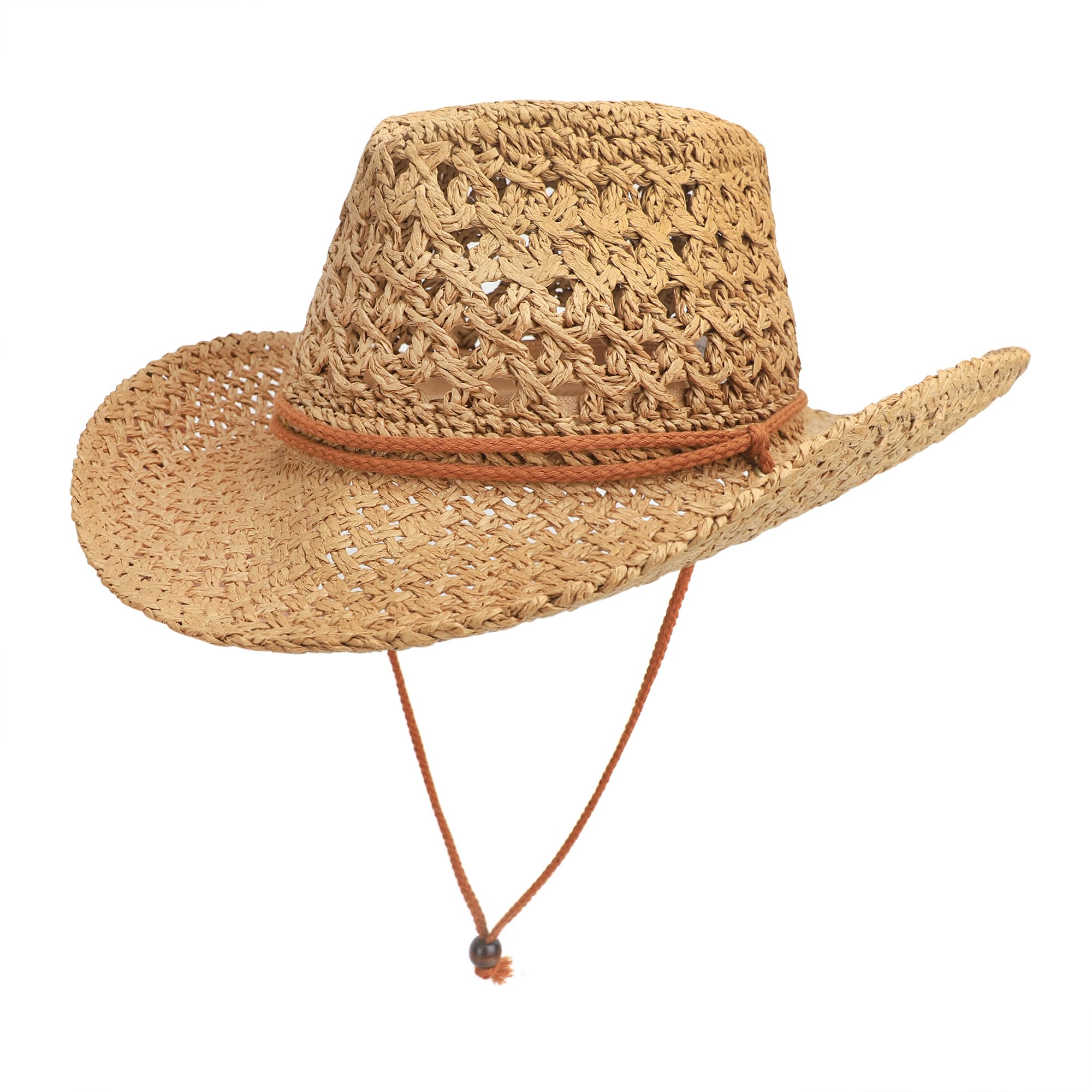 Jintn Men's Khaki 2 West Cowboy Hat Wide Brim Straw Bucket Hat Summer Uv Protection Sun Hat Foldable Roll Up Panama Fedora Hat Packable Straw Beach Travel Hat