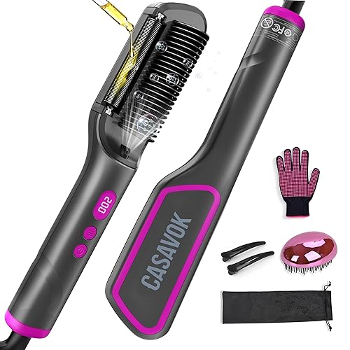 Cepillo alisador de cabello con iones negativos, cepillo alisador de cabello 3 en 1 con infusión de aceite esencial, alisador de cepillo para